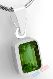 Unisex stříbrný minimalistický přívěsek (Ag 925/1000) s broušeným turmalínem verdelitem QAA, cca 12 x 9 mm (TV1816P)