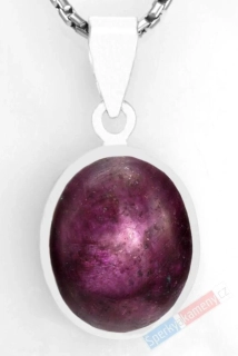Stříbrný přívěsek (Ag 925/1000) s asterickým rubínem QA, ovál cca 18 x 13 mm, "andělský kámen", RARITA (RU1211PA)