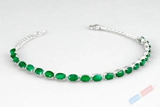 Originální stříbrný náramek (Ag 925/1000) se smaragdy QA, 19 oválků o vel. cca 5 x 3 mm (SM6002NS)