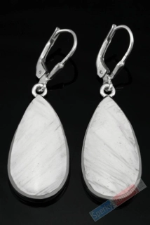 Stříbrné náušnice (Ag 925/1000) s bílým skolecitem QA, kapky cca 27 x 14 mm "andělská křídla", RARITA (SC7269U)