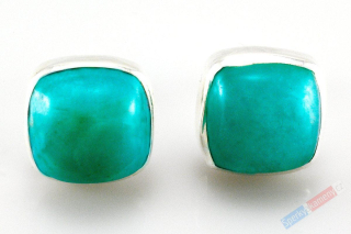 Stříbrné náušnice (Ag 925/1000) puzetky z amazonitu QA, cca 8 x 8 mm "jezero Titicaca" (AIT5143U)
